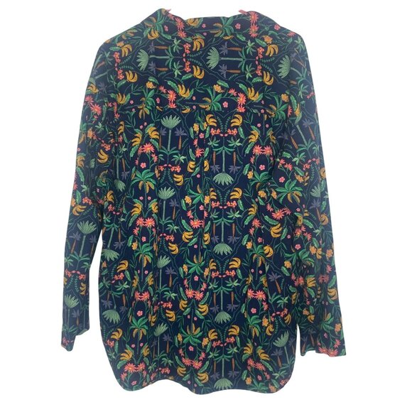 Old Navy Long-Sleeve Button Up Shirt Size L Blue Tropical Banana & Floral Print - Picture 10 of 14